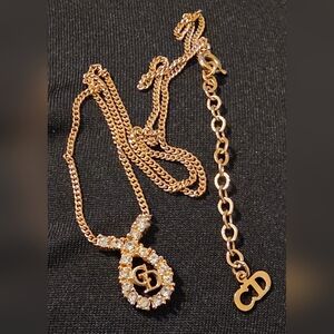 CHRISTIAN DIOR CD Vintage Necklace with Rhinestones and DIOR Pouch EUC